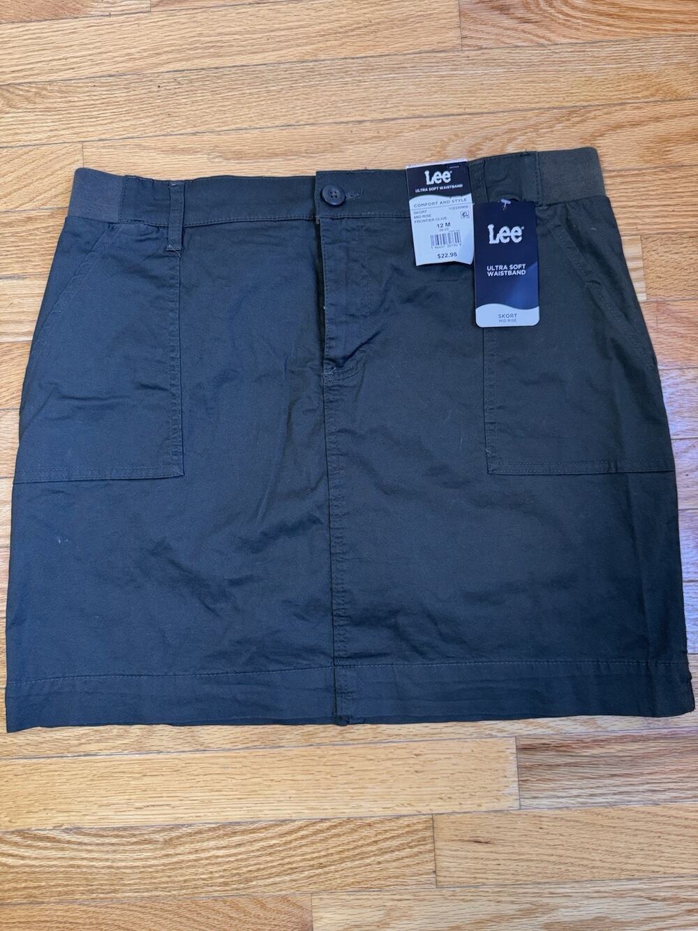 Lee Ultra Soft Waistband Mid Rise Skort Frontier Olive Size 12M NWT